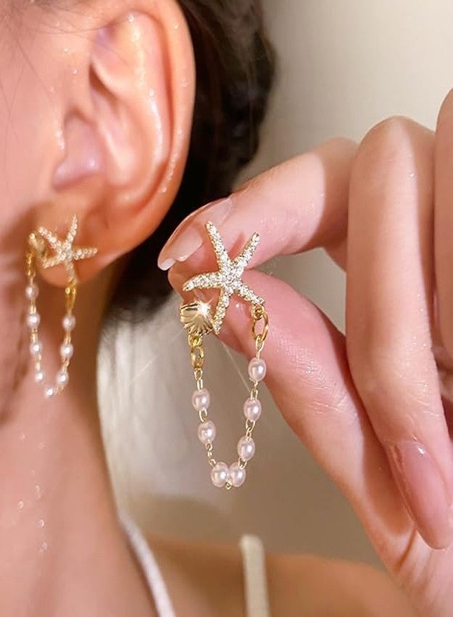 Modpide Starfish Earrings for Women Gold Sea Shell Earrings Summer Beach Vacation Outfits for Women (gold) - Image 4